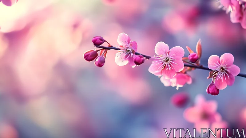 Cherry Blossoms in Soft Focus. Delicate pink blooms.