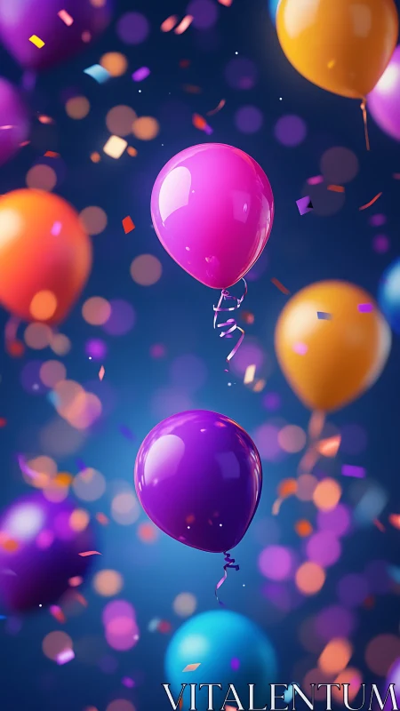 Iridescent Balloons Suspended in Vibrant Bokeh Space.