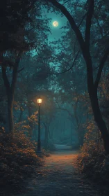 Nocturnal Sanctuary: Where Amber Leaves Dance with Moonlit Whispers.