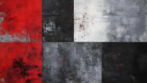 Grungy Red, Black, and Gray Abstract Squares Wall Art Pattern.