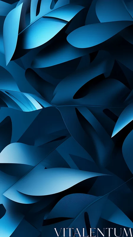 Midnight teal leaves fold into sculpted abstract waves.
