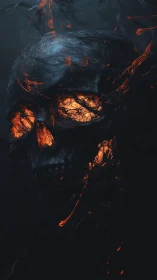 Molten ember skull emerging from deep shadowed void.