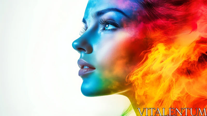 Chromatic side-profile portrait with spectral flame dispersion.
