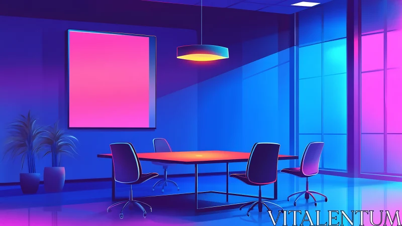 Neon meeting room glows with creative, colorful energy