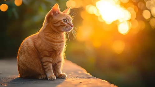 Golden Hour Ginger Cat Portrait with Bokeh Backdrop.