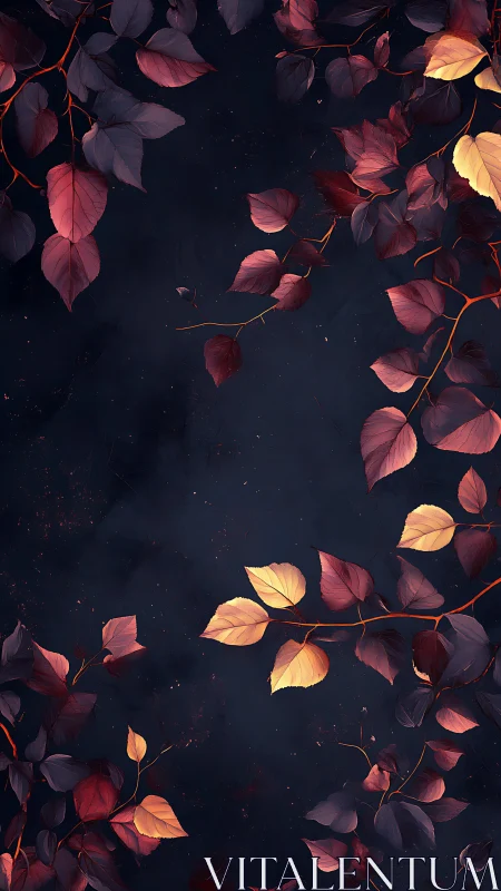 Twilight leaves drift like embers across a velvet night.