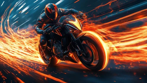 High-speed sportbike leaves incandescent plasma trails in motion