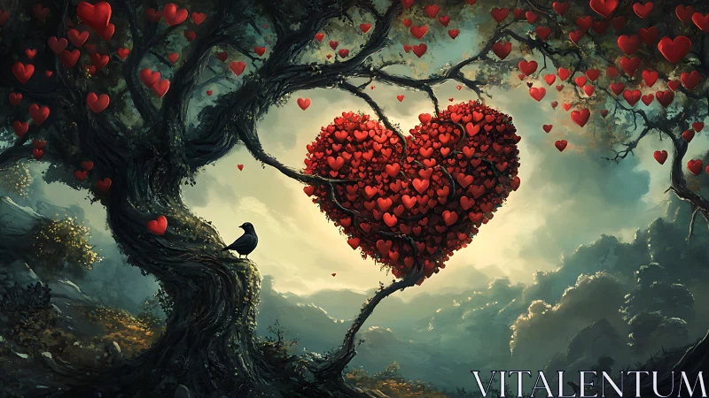 Arboreal Cardiomorphic Composition: Tree-Scaled Heart Structure.