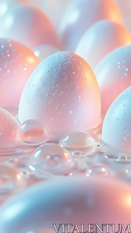 Pastel dew eggs glimmering in soft candy twilight glow.