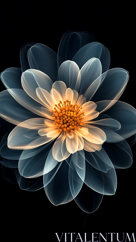 Translucent digital bloom glows with layered glass petals.