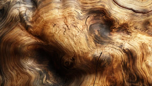 Close-up of swirling wood grain texture in natural abstract style.