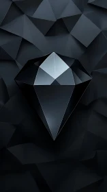 Geometric black crystal rendered on faceted polygonal surface