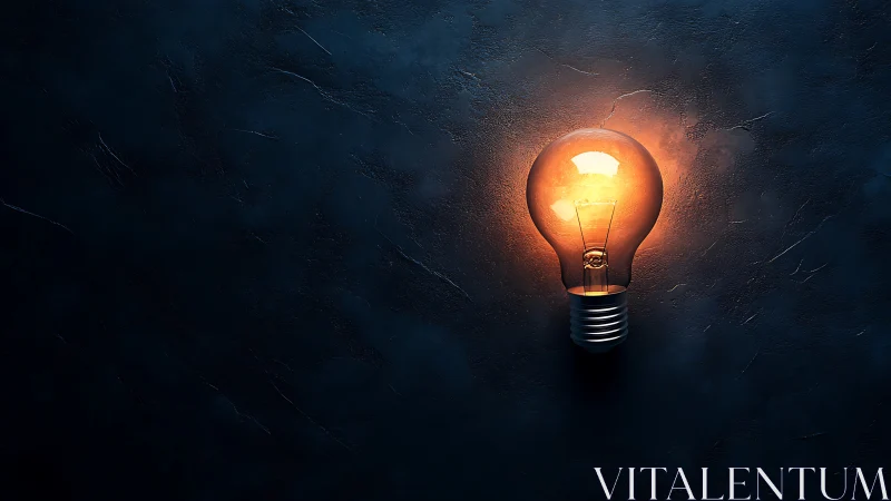Illuminated glass light bulb on textured dark background.