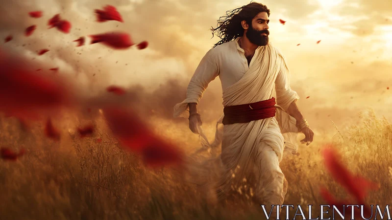 Golden fields welcome a determined wanderer at sunset