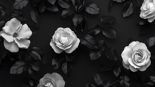 Elegant White Roses Dance Among Dark Shadows