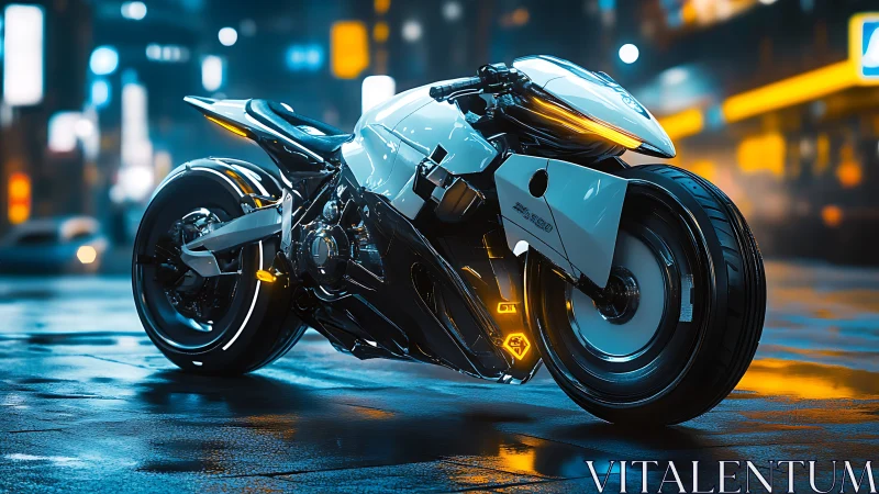 Midnight city ride with a sleek neon cyber bike.