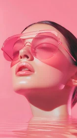 Glossy pink portrait with reflective waterline minimalism.