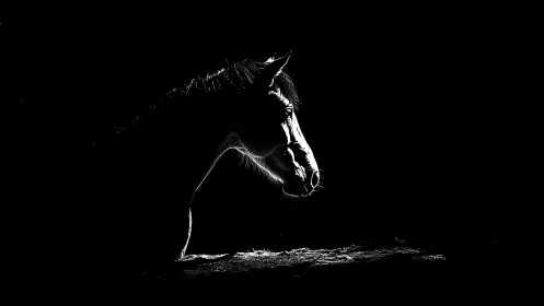Horse head isolated in high contrast low key lighting