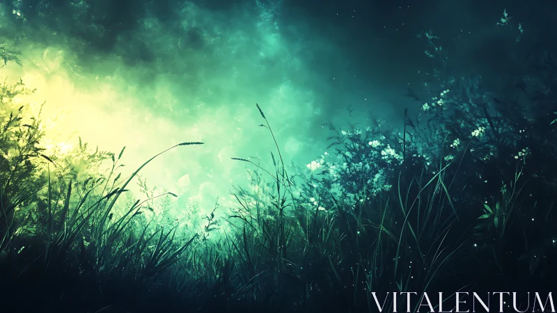 Luminescent meadow verge in atmospheric digital painting.