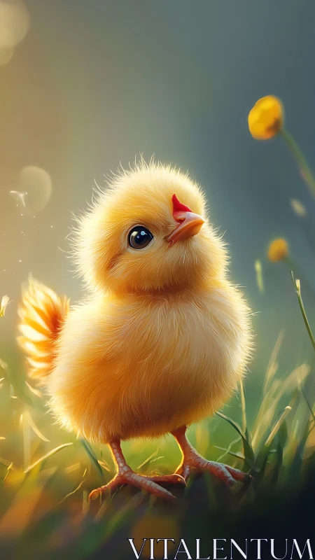 Radiant Chick Portrait: Digital Illustration with Luminous Bokeh.