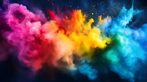 Color powder clouds form bright horizontal spectrum burst