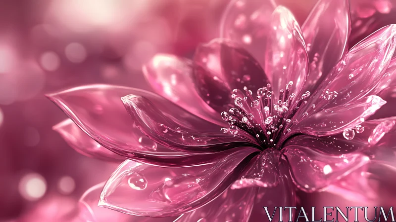 Crystalline Pink Flower With Dewdrops.