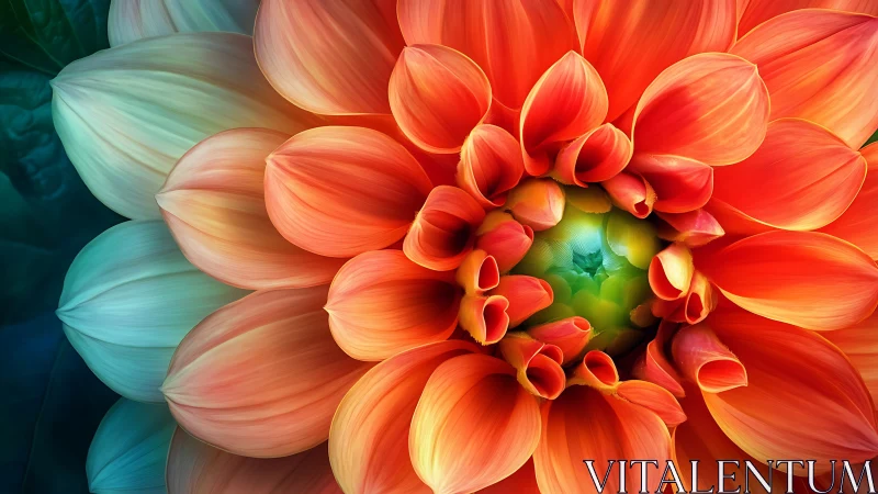 Close-up Dahlia Bloom: Multi-Layered Petals in Coral-Orange Gradient