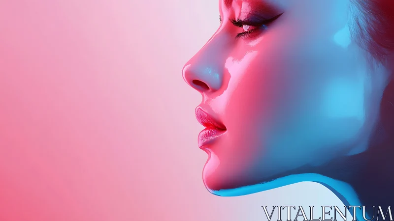 Luminous profile glows in soft neon pink and blue light