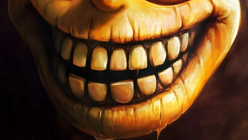 Bold golden grin with a mischievous, larger than life smile.