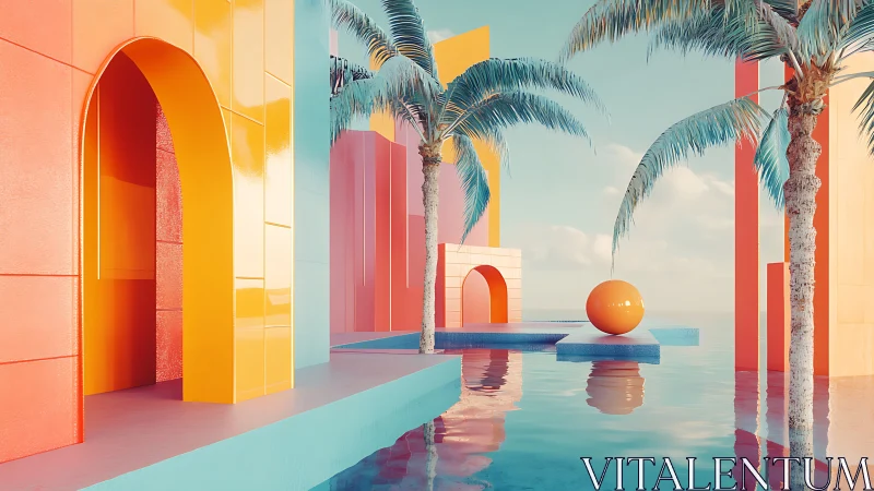 Chromatic Dreamscape: Where Palm Meets Pixel Paradise