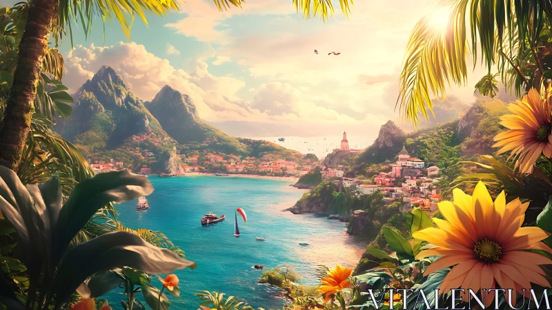 Tropical Coastal Paradise: Layered Digital Landscape Composition.