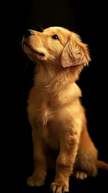 Golden retriever puppy posed in dramatic studio light.