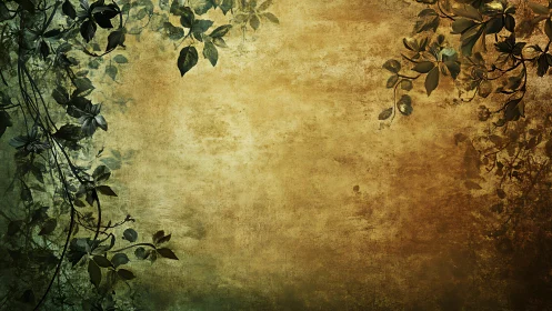 Textured grunge vignette background with dark botanical border