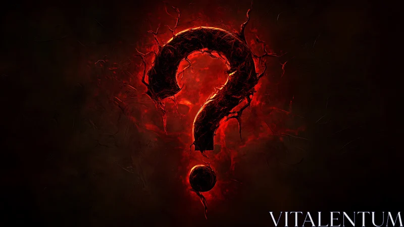 Incandescent question mark sculpted in molten ember textures.