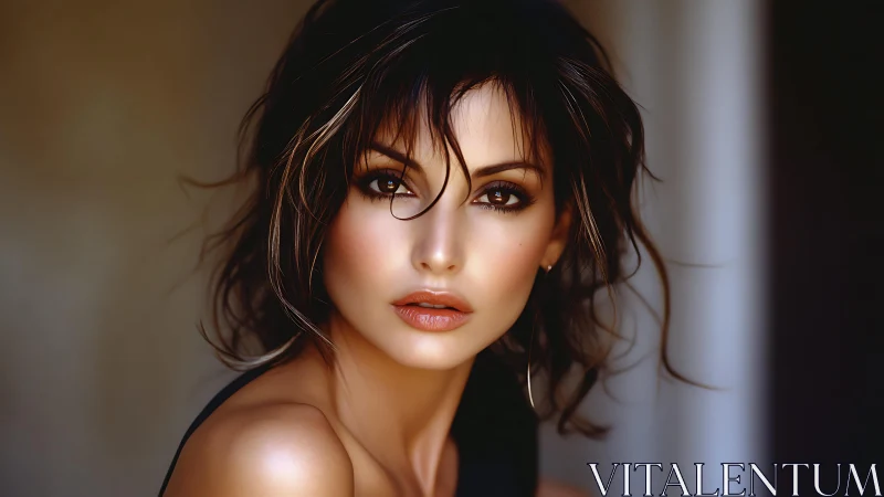 Digital portrait of woman with tousled hair and soft light.