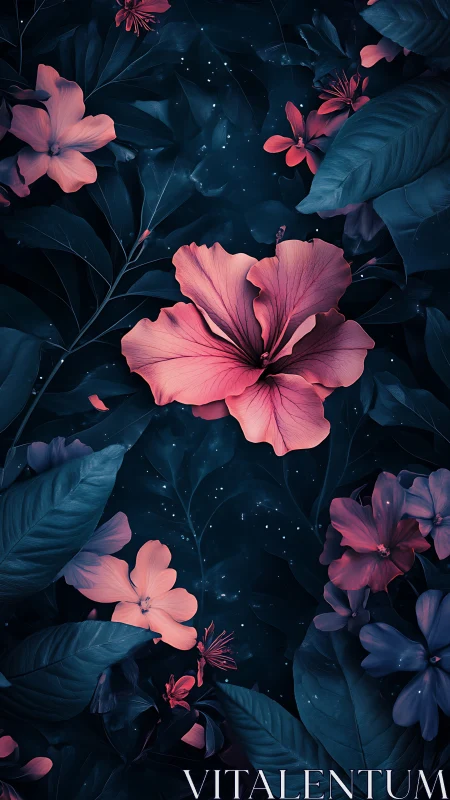 Neon Flowers in Dark Garden