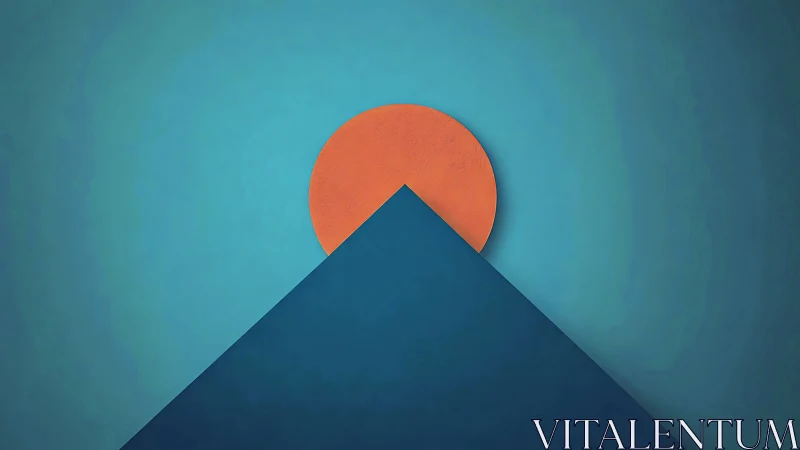 Minimal sunset over dark blue geometric mountain peak.