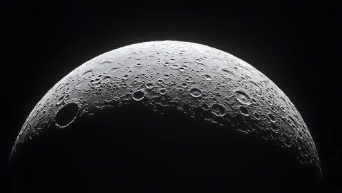 High contrast lunar crescent with detailed crater surface.