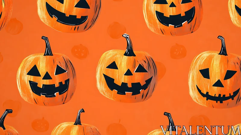 Repeating jack-o-lantern pattern displays stylized vector shading