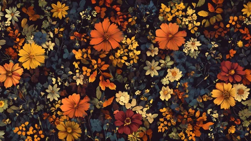 Autumn Floral Tapestry on Dark Ground
