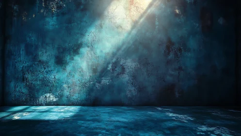 Textured teal studio wall with dramatic diagonal light beam.