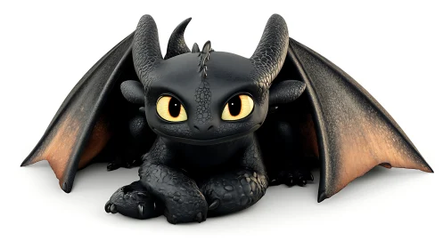 Playful black dragon character with glossy scaled wings.