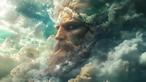 Gentle sky guardian resting among glowing swirling clouds.