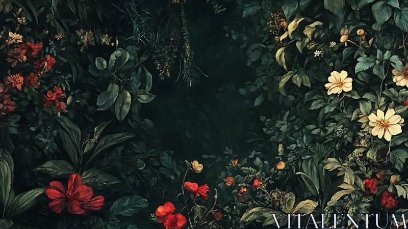 Midnight Garden: Velvet Blooms and Golden Whispers.