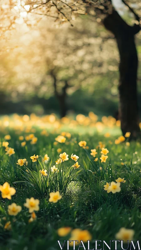 Golden Daffodils Dance Beneath Spring's Tender Canopy.