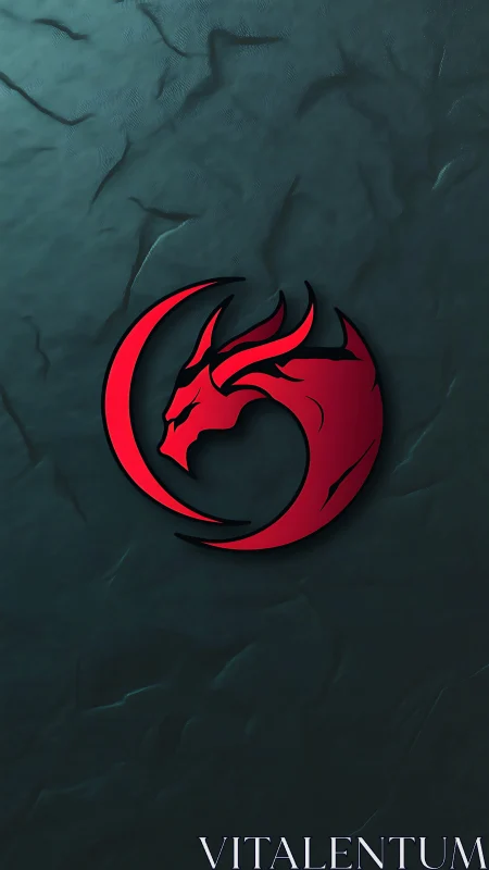 Embossed red dragon crest with beveled crescent on textured slate