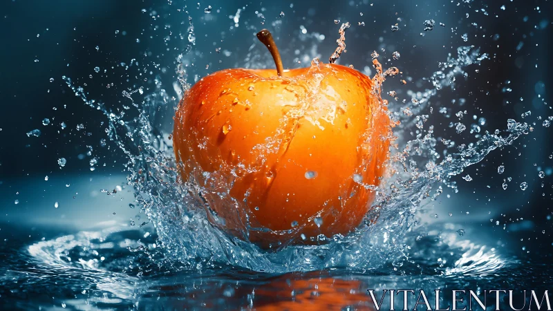 Golden apple splash captured in dramatic motion freeze.