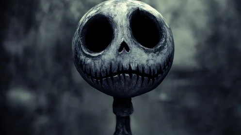Moody skull character gazes out with eerie quiet charm