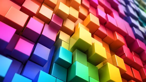 Vibrant 3D cubes form rising geometric color gradient.
