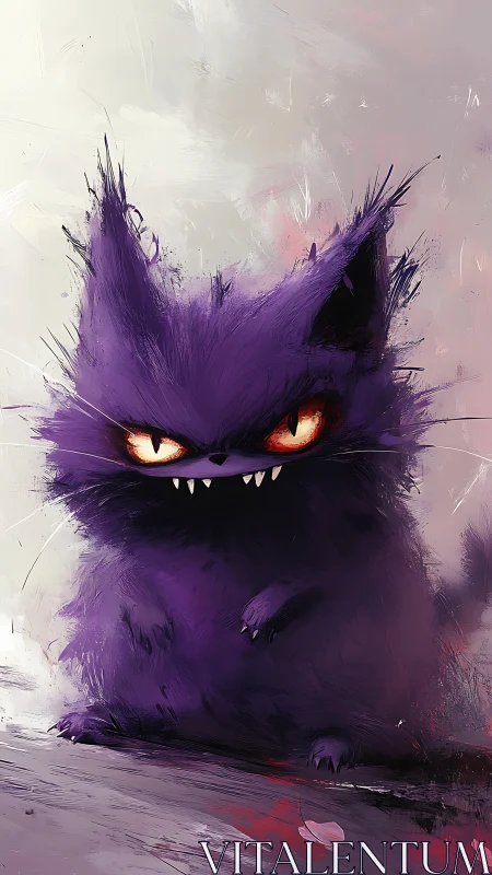 Aggressively stylized purple feline with incandescent stare.